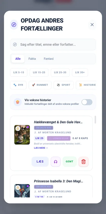 Opdag andres fortællinger med filtre for LIX og emner